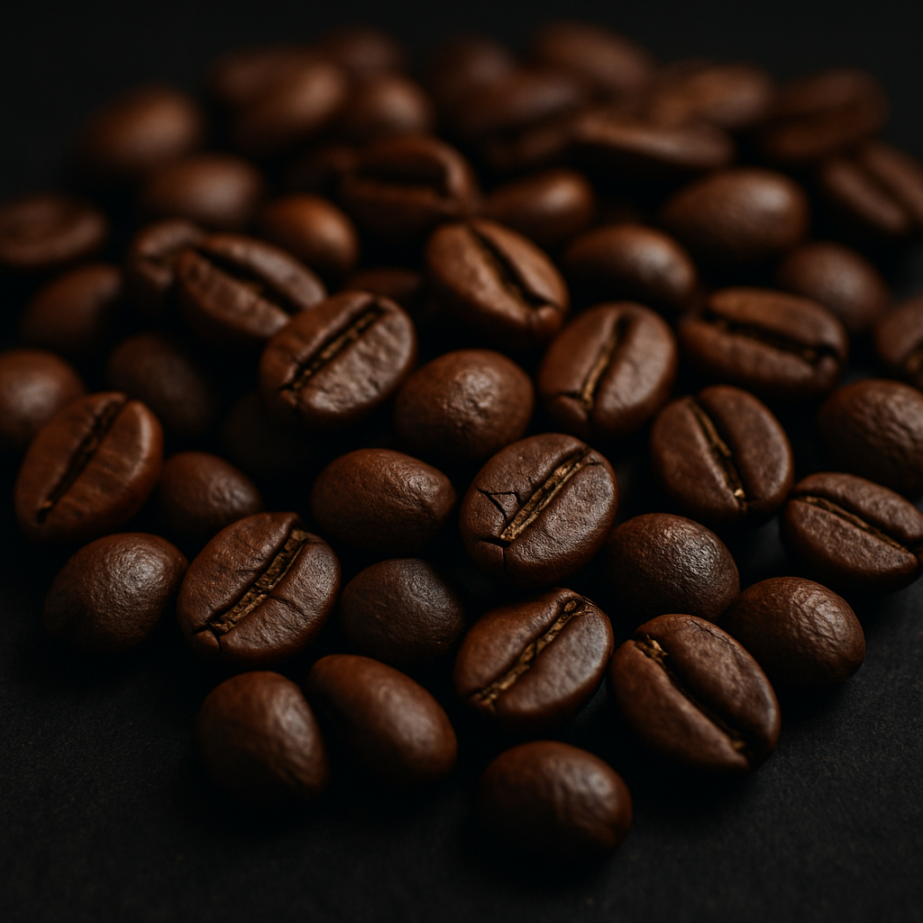 Roasted coffee beans close-up